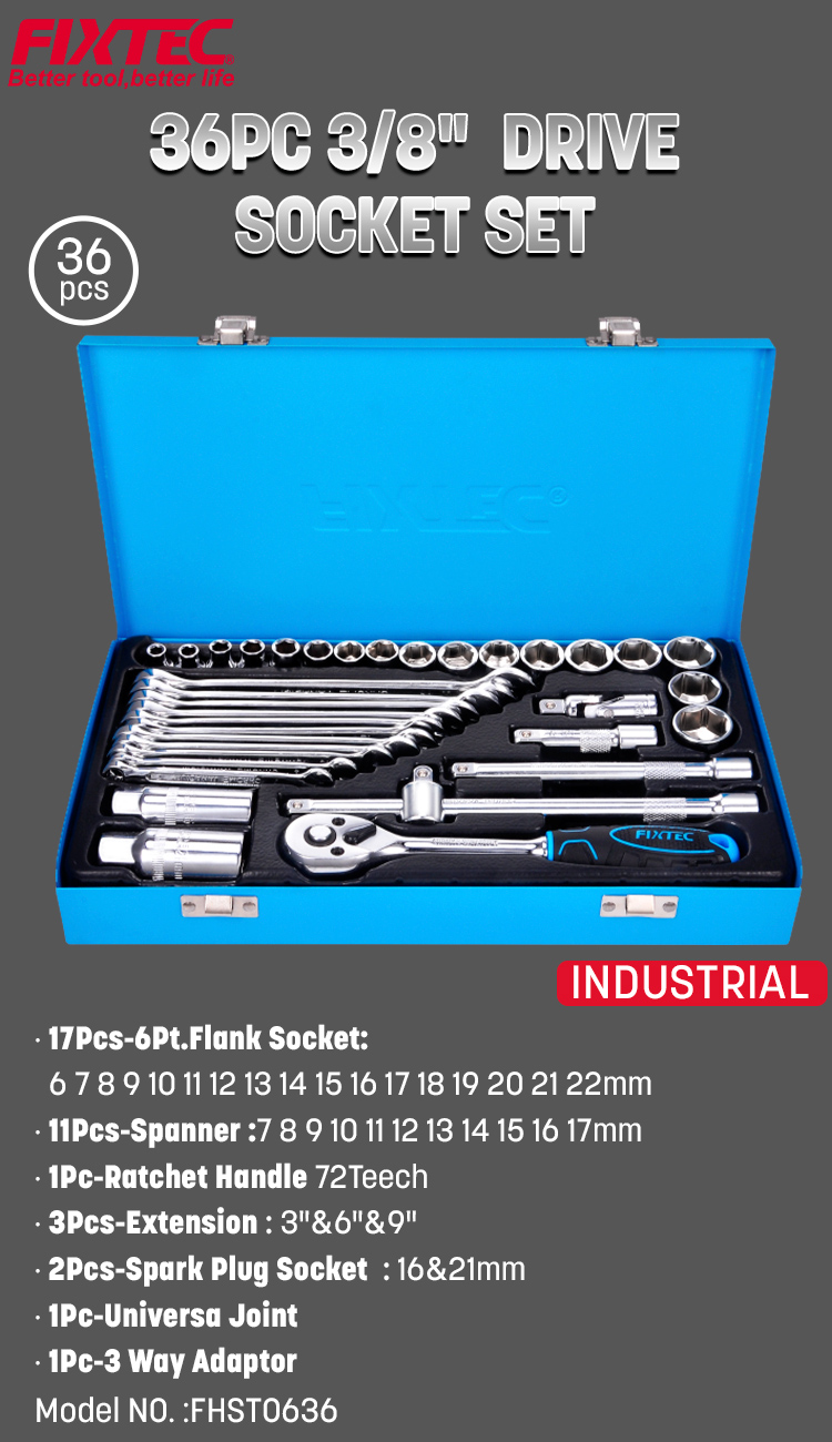 مجموعة مقابس محرك 36 قطعة مقاس 3/8 بوصة 