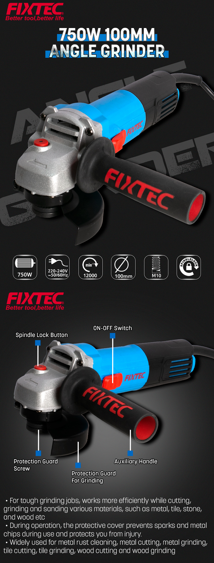 مطحنة زاوية 750 وات 4 بوصة
