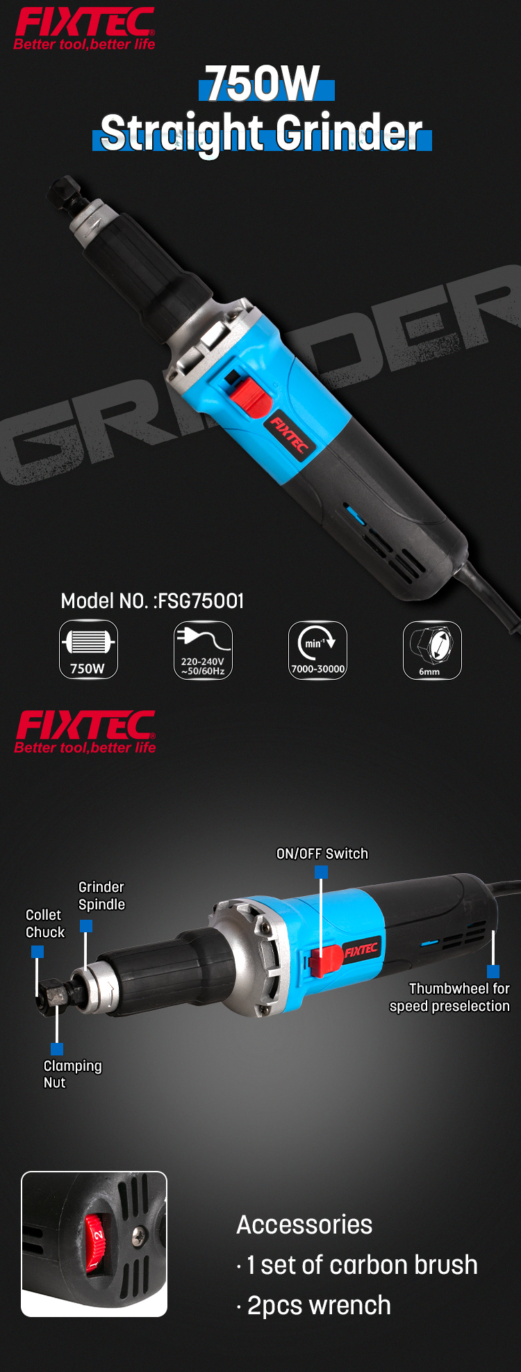 مطحنة مستقيمة 750 واط