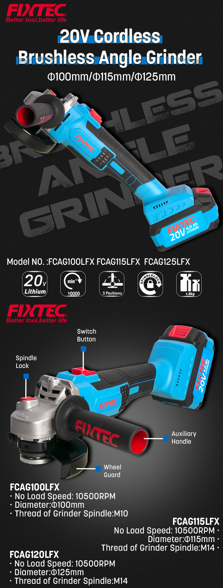 طاحونة زاوية لاسلكية 20 فولت