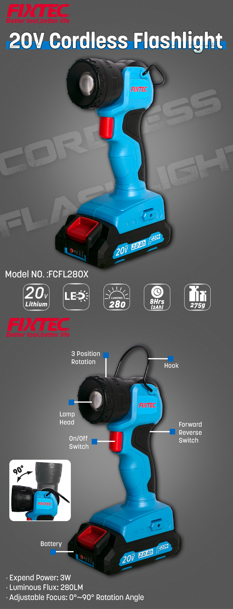 مصباح يدوي لاسلكي 20 فولت