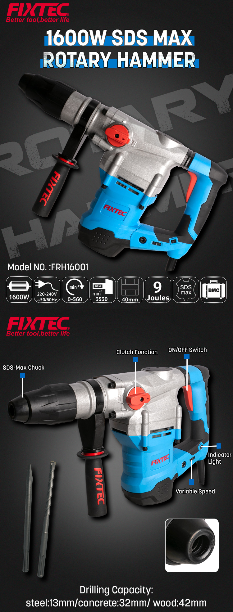 مطرقة دوارة 1600 وات 40 ملم